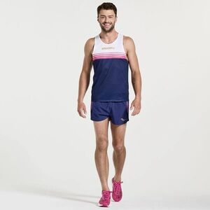 Saucony Men’s Navy Athletic Running Shorts with Pink Accent
